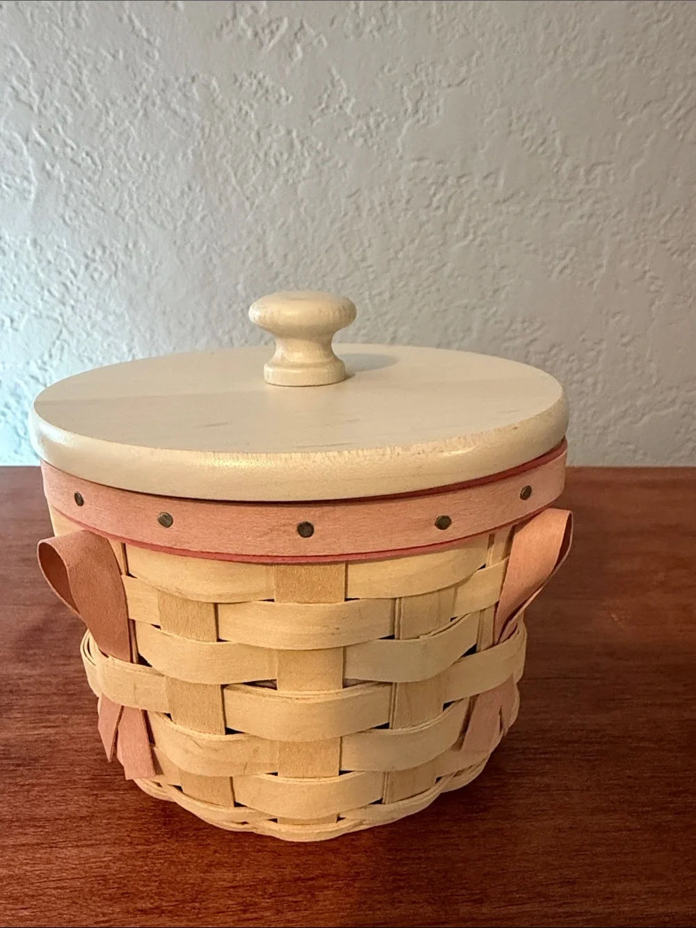 Longaberger Cream and Pink Handwoven Heart Basket